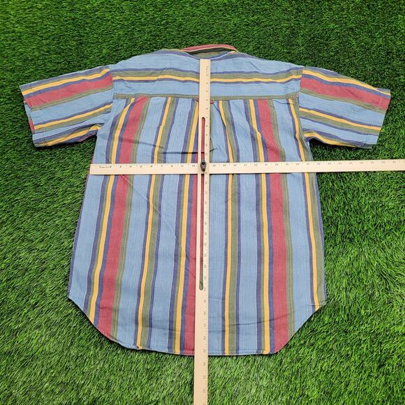 Vintage MOD Striped Denim Button Shirt Medium 22x29 Baggy Vertical-Stripes - Picture 4 of 13